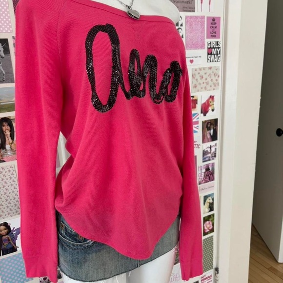 y2k aeropostale pink sequin logo waffle knit top size L - Picture 5 of 7